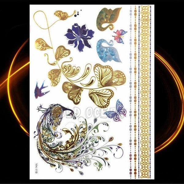 1PC Gold Chain Bracelet Tattoo Sticker Summer Style Fake Jewelry Temporary Tattoo Waterproof Gold Sliver Glitter Body Face Tattoo For Womens