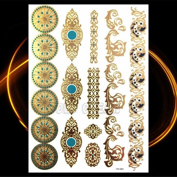 1PC Gold Chain Bracelet Tattoo Sticker Summer Style Fake Jewelry Temporary Tattoo Waterproof Gold Sliver Glitter Body Face Tattoo For Womens