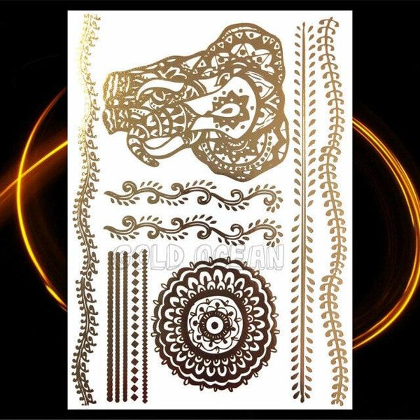 1PC Gold Chain Bracelet Tattoo Sticker Summer Style Fake Jewelry Temporary Tattoo Waterproof Gold Sliver Glitter Body Face Tattoo For Womens