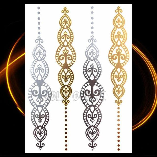 1PC Gold Chain Bracelet Tattoo Sticker Summer Style Fake Jewelry Temporary Tattoo Waterproof Gold Sliver Glitter Body Face Tattoo For Womens