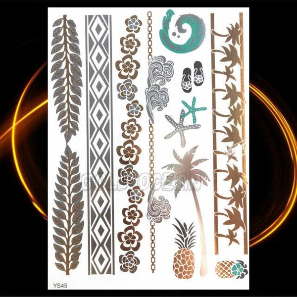 1PC Gold Chain Bracelet Tattoo Sticker Summer Style Fake Jewelry Temporary Tattoo Waterproof Gold Sliver Glitter Body Face Tattoo For Womens