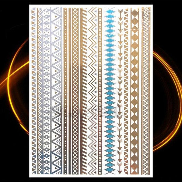 1PC Gold Chain Bracelet Tattoo Sticker Summer Style Fake Jewelry Temporary Tattoo Waterproof Gold Sliver Glitter Body Face Tattoo For Womens