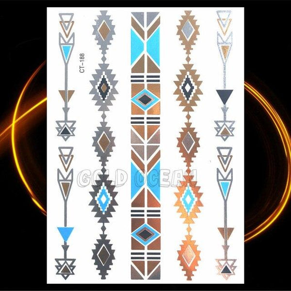 1PC Gold Chain Bracelet Tattoo Sticker Summer Style Fake Jewelry Temporary Tattoo Waterproof Gold Sliver Glitter Body Face Tattoo For Womens