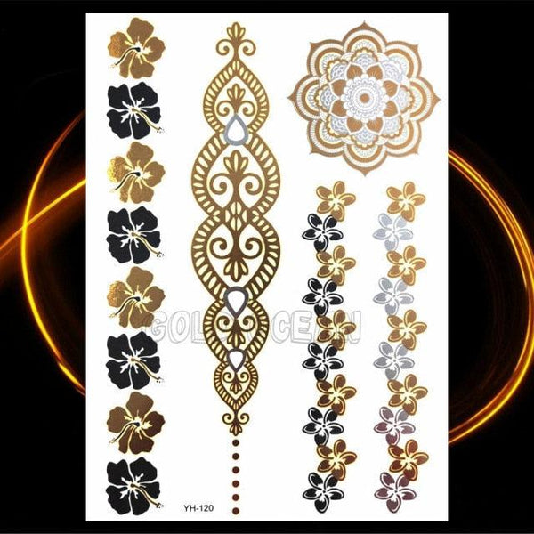 1PC Gold Chain Bracelet Tattoo Sticker Summer Style Fake Jewelry Temporary Tattoo Waterproof Gold Sliver Glitter Body Face Tattoo For Womens