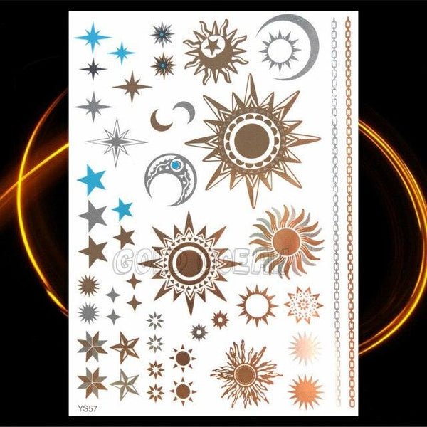 1PC Gold Chain Bracelet Tattoo Sticker Summer Style Fake Jewelry Temporary Tattoo Waterproof Gold Sliver Glitter Body Face Tattoo For Womens