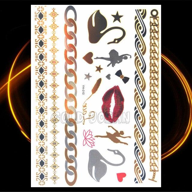 1PC Gold Chain Bracelet Tattoo Sticker Summer Style Fake Jewelry Temporary Tattoo Waterproof Gold Sliver Glitter Body Face Tattoo For Womens