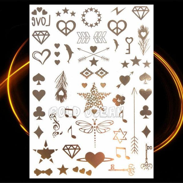 1PC Gold Chain Bracelet Tattoo Sticker Summer Style Fake Jewelry Temporary Tattoo Waterproof Gold Sliver Glitter Body Face Tattoo For Womens