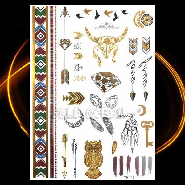 1PC Gold Chain Bracelet Tattoo Sticker Summer Style Fake Jewelry Temporary Tattoo Waterproof Gold Sliver Glitter Body Face Tattoo For Womens