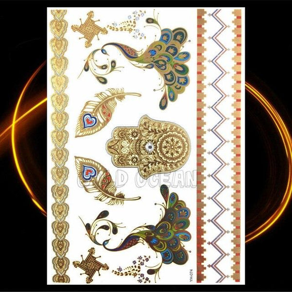 1PC Gold Chain Bracelet Tattoo Sticker Summer Style Fake Jewelry Temporary Tattoo Waterproof Gold Sliver Glitter Body Face Tattoo For Womens