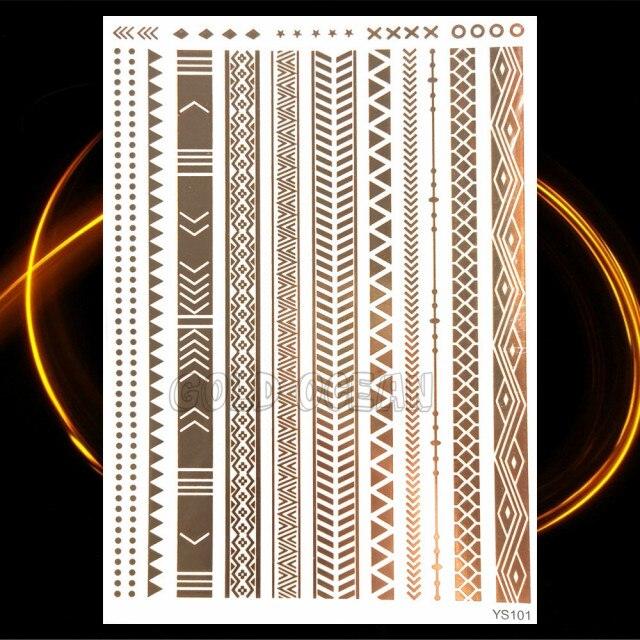 1PC Gold Chain Bracelet Tattoo Sticker Summer Style Fake Jewelry Temporary Tattoo Waterproof Gold Sliver Glitter Body Face Tattoo For Womens