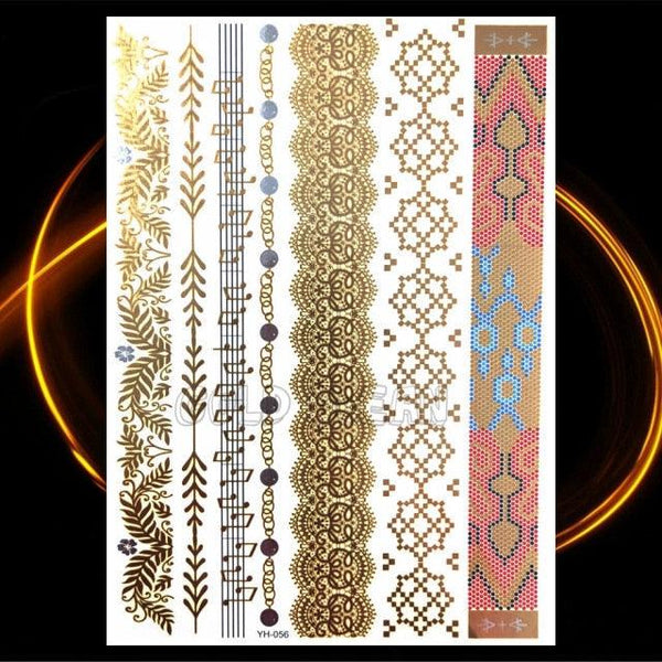 1PC Gold Chain Bracelet Tattoo Sticker Summer Style Fake Jewelry Temporary Tattoo Waterproof Gold Sliver Glitter Body Face Tattoo For Womens