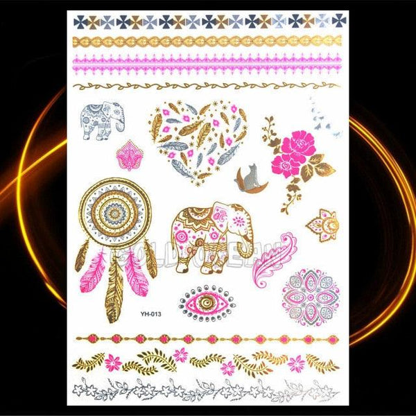 1PC Gold Chain Bracelet Tattoo Sticker Summer Style Fake Jewelry Temporary Tattoo Waterproof Gold Sliver Glitter Body Face Tattoo For Womens