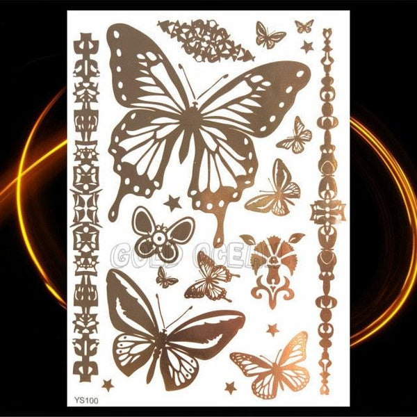 1PC Gold Chain Bracelet Tattoo Sticker Summer Style Fake Jewelry Temporary Tattoo Waterproof Gold Sliver Glitter Body Face Tattoo For Womens