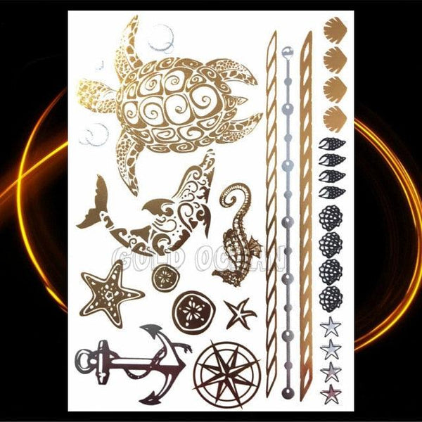 1PC Gold Chain Bracelet Tattoo Sticker Summer Style Fake Jewelry Temporary Tattoo Waterproof Gold Sliver Glitter Body Face Tattoo For Womens