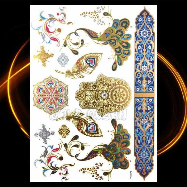 1PC Gold Chain Bracelet Tattoo Sticker Summer Style Fake Jewelry Temporary Tattoo Waterproof Gold Sliver Glitter Body Face Tattoo For Womens