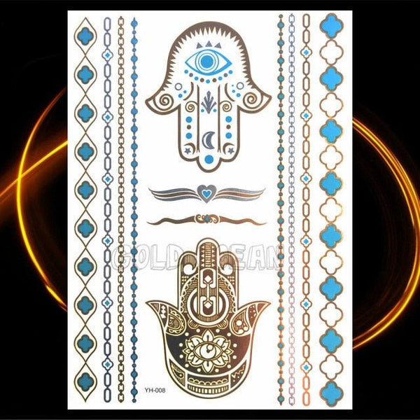 1PC Gold Chain Bracelet Tattoo Sticker Summer Style Fake Jewelry Temporary Tattoo Waterproof Gold Sliver Glitter Body Face Tattoo For Womens