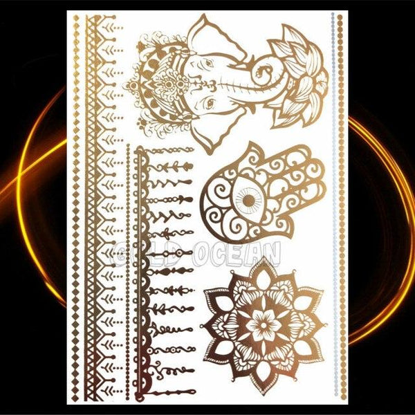 1PC Gold Chain Bracelet Tattoo Sticker Summer Style Fake Jewelry Temporary Tattoo Waterproof Gold Sliver Glitter Body Face Tattoo For Womens