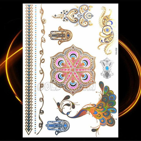 1PC Gold Chain Bracelet Tattoo Sticker Summer Style Fake Jewelry Temporary Tattoo Waterproof Gold Sliver Glitter Body Face Tattoo For Womens