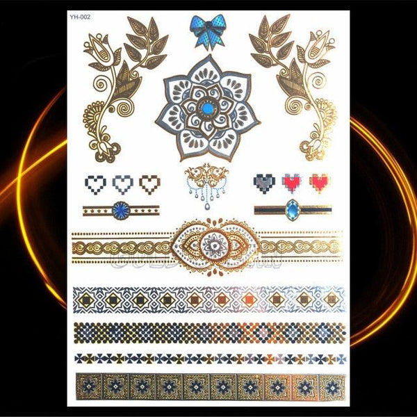 1PC Gold Chain Bracelet Tattoo Sticker Summer Style Fake Jewelry Temporary Tattoo Waterproof Gold Sliver Glitter Body Face Tattoo For Womens