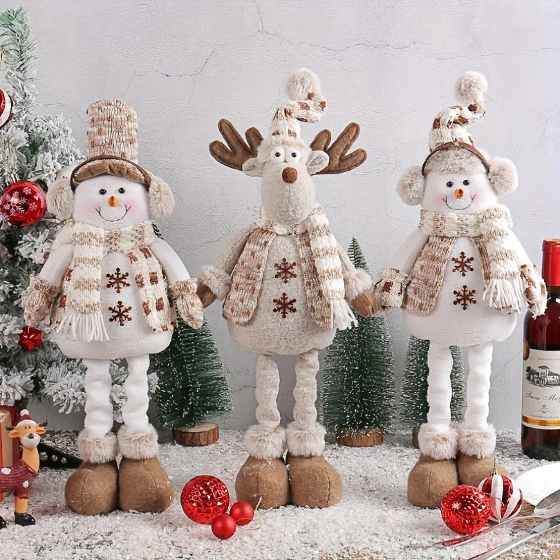 1pc or 3pcs Luge Christmas Snowman & Reindeer Figurines - Stretchable Winter Scene Decor with Expressive Eyes, Festive Holiday Gift for Indoor/Outdoor Use, Durable Collectible Dolls (///), Soft Fabric-like Texture, No Electri