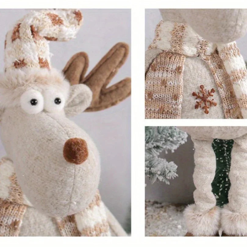 1pc or 3pcs Luge Christmas Snowman & Reindeer Figurines - Stretchable Winter Scene Decor with Expressive Eyes, Festive Holiday Gift for Indoor/Outdoor Use, Durable Collectible Dolls (///), Soft Fabric-like Texture, No Electri