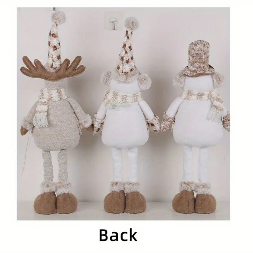 1pc or 3pcs Luge Christmas Snowman & Reindeer Figurines - Stretchable Winter Scene Decor with Expressive Eyes, Festive Holiday Gift for Indoor/Outdoor Use, Durable Collectible Dolls (///), Soft Fabric-like Texture, No Electri