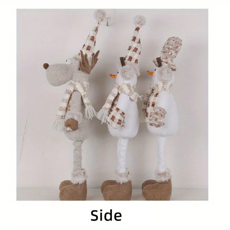 1pc or 3pcs Luge Christmas Snowman & Reindeer Figurines - Stretchable Winter Scene Decor with Expressive Eyes, Festive Holiday Gift for Indoor/Outdoor Use, Durable Collectible Dolls (///), Soft Fabric-like Texture, No Electri