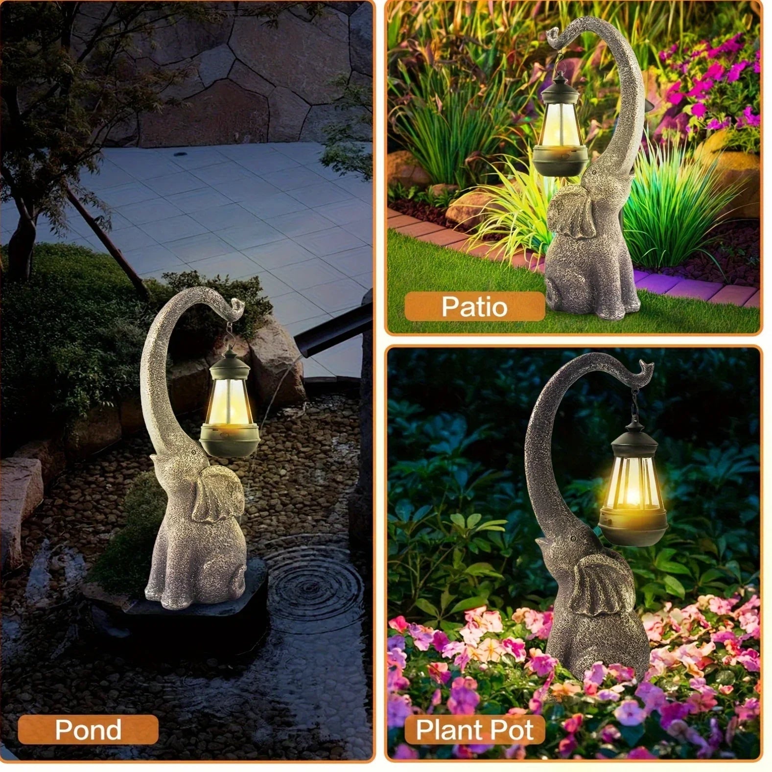 1pc Solar Elephant Statue, Outdoor Garden Resin Crafts For Elephant Statues, Art Decorations With Solar LED Lights, Garden Greening Garden Sculptures, Used For Courtyard Lawn Home Decoration
