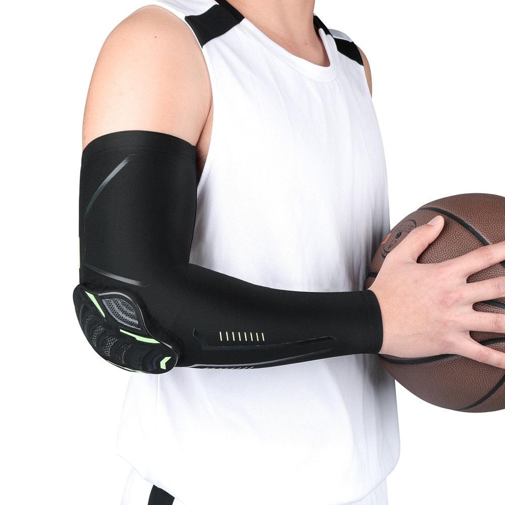 1PC Sport Black Arm Guard Compression Sleeves Sports Fitness Elastic Elbow Protective Pad Outdoor Basketball Football Sleeves For UV Summer Sun Protection Men Athletic Arm Cover