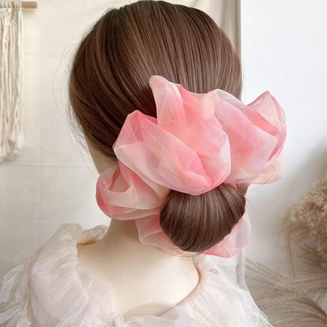 1PC Spring Summer Net Yarn Hair Bow Scrunchies Large Chiffon Women Elastic Hair Band Ponytail Holder Hair Tie Ponytail Holder Accessories for Women Girls