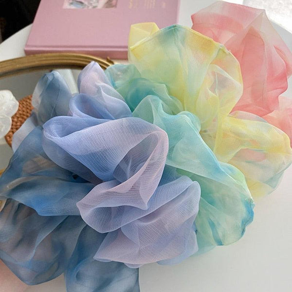 1PC Spring Summer Net Yarn Hair Bow Scrunchies Large Chiffon Women Elastic Hair Band Ponytail Holder Hair Tie Ponytail Holder Accessories for Women Girls