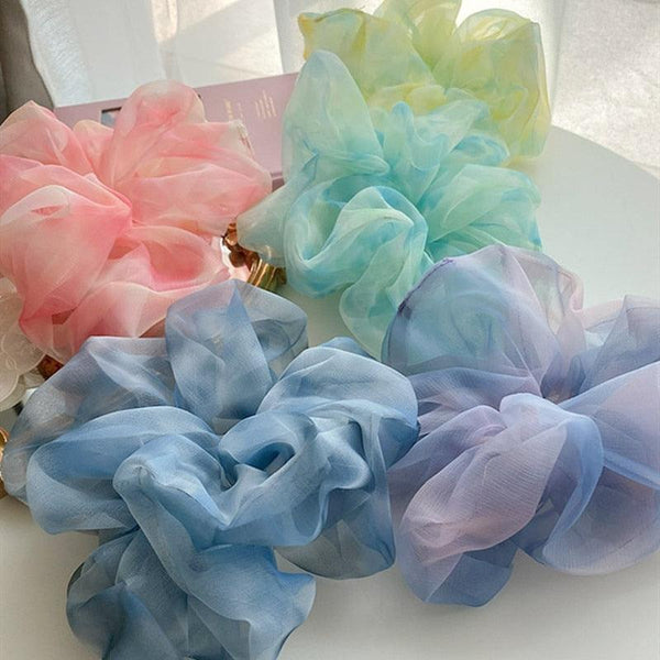 1PC Spring Summer Net Yarn Hair Bow Scrunchies Large Chiffon Women Elastic Hair Band Ponytail Holder Hair Tie Ponytail Holder Accessories for Women Girls