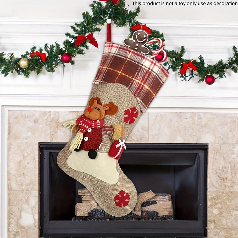1pc/3pcs Classic Christmas Stocking Set, Polyester Hanging Holiday Decor with Santa, Snowman, Reindeer, Fantasy Themed, No Electricity Required, Festive Home & Party Decorations