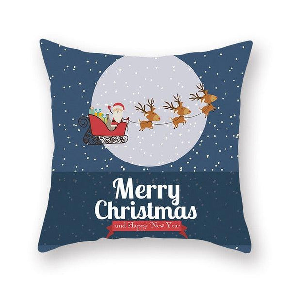 1Pcs Blue Christmas Tree Deer Santa Claus Pattern Polyester Cushion Cover Merry Christmas Throw Cushion Covers Tree Reindeer Star Pillow Case For Party Home Decoration Decorative Sofa Home Decor Pillowcover 45x45cm