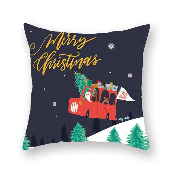 1Pcs Blue Christmas Tree Deer Santa Claus Pattern Polyester Cushion Cover Merry Christmas Throw Cushion Covers Tree Reindeer Star Pillow Case For Party Home Decoration Decorative Sofa Home Decor Pillowcover 45x45cm