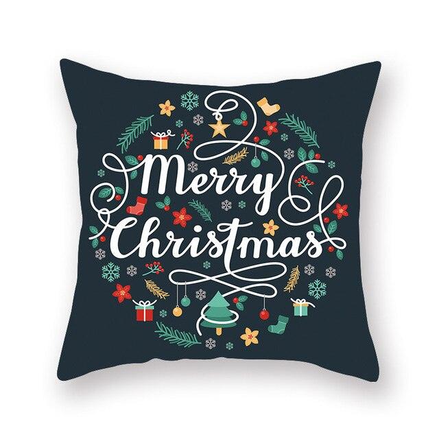 1Pcs Blue Christmas Tree Deer Santa Claus Pattern Polyester Cushion Cover Merry Christmas Throw Cushion Covers Tree Reindeer Star Pillow Case For Party Home Decoration Decorative Sofa Home Decor Pillowcover 45x45cm