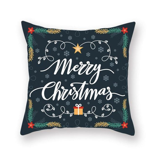 1Pcs Blue Christmas Tree Deer Santa Claus Pattern Polyester Cushion Cover Merry Christmas Throw Cushion Covers Tree Reindeer Star Pillow Case For Party Home Decoration Decorative Sofa Home Decor Pillowcover 45x45cm
