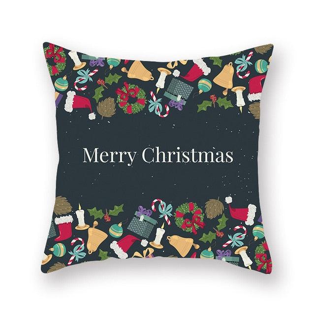 1Pcs Blue Christmas Tree Deer Santa Claus Pattern Polyester Cushion Cover Merry Christmas Throw Cushion Covers Tree Reindeer Star Pillow Case For Party Home Decoration Decorative Sofa Home Decor Pillowcover 45x45cm