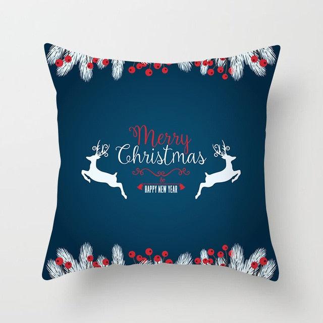 1Pcs Blue Christmas Tree Deer Santa Claus Pattern Polyester Cushion Cover Merry Christmas Throw Cushion Covers Tree Reindeer Star Pillow Case For Party Home Decoration Decorative Sofa Home Decor Pillowcover 45x45cm