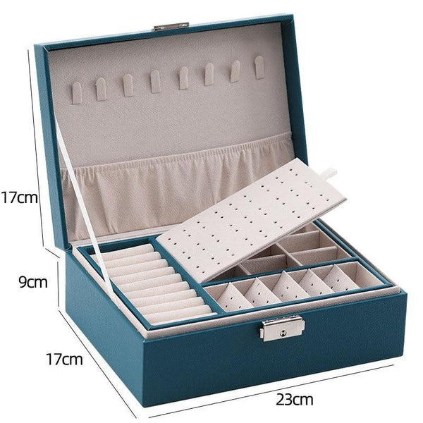 1pcs Double Layer Storage Box For Men And Women Large Capacity Leather Jewelry Box Hardware Latch Travel Portable Flip Lid Palm Jewelry Box Jewelry Box for Women Girls Necklace Ring Storage Organizer 2 Layers Large PU-Leathers Jewelry Case