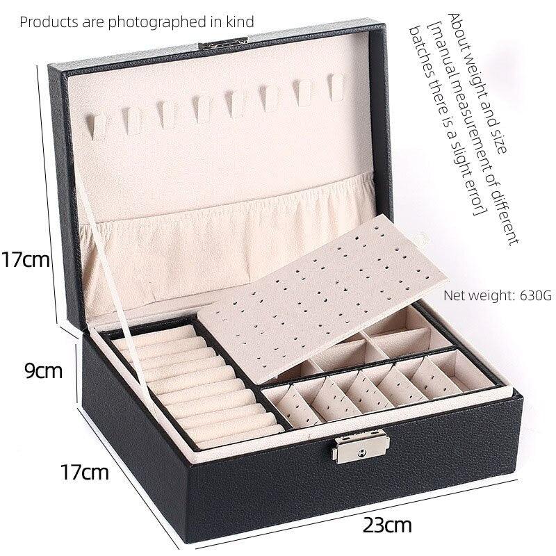 1pcs Double Layer Storage Box For Men And Women Large Capacity Leather Jewelry Box Hardware Latch Travel Portable Flip Lid Palm Jewelry Box Jewelry Box for Women Girls Necklace Ring Storage Organizer 2 Layers Large PU-Leathers Jewelry Case