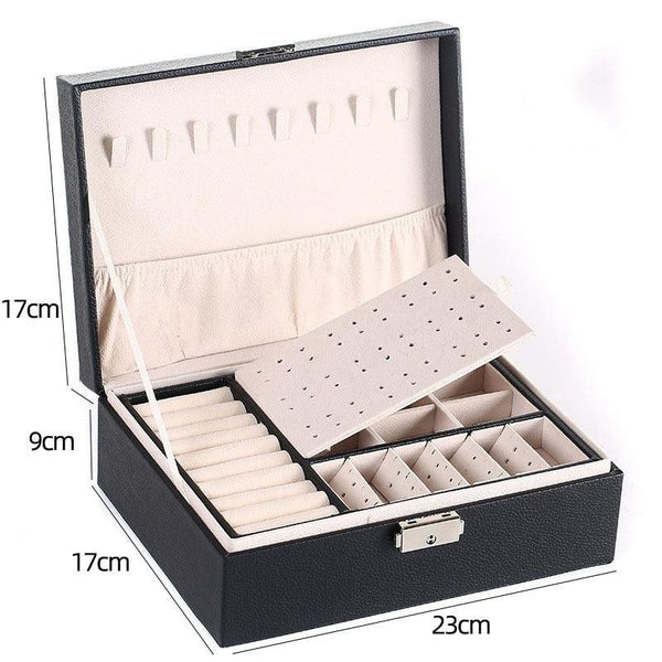 1pcs Double Layer Storage Box For Men And Women Large Capacity Leather Jewelry Box Hardware Latch Travel Portable Flip Lid Palm Jewelry Box Jewelry Box for Women Girls Necklace Ring Storage Organizer 2 Layers Large PU-Leathers Jewelry Case