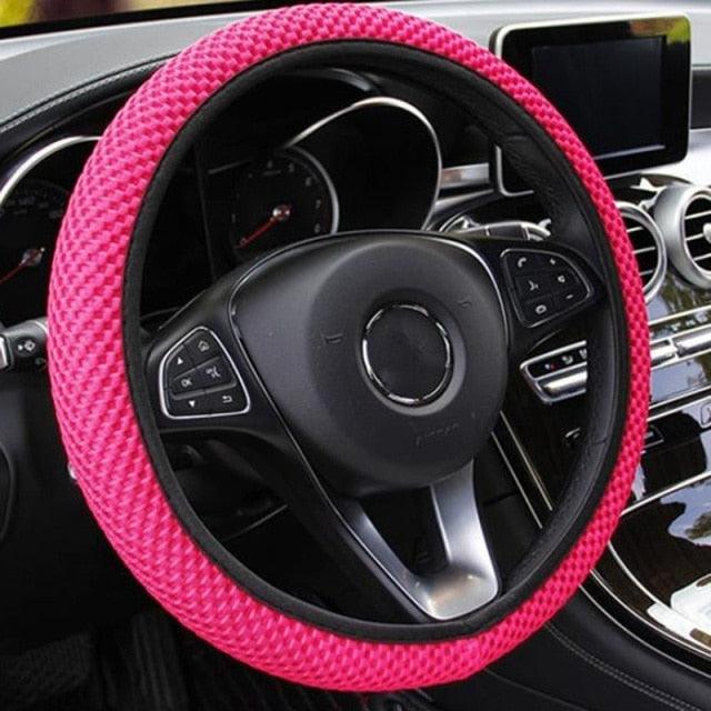 1Pcs Ice Silk Steering Wheel Cover Non-Slip Car Wheel Cover Protector Breathable Microfiber Universal For Leather Viscose, Breathable, Anti-Slip Steering Wheel Cover Wear-resistant Anti-slip Car Accessories Black Red Rose Gray Beige Purple