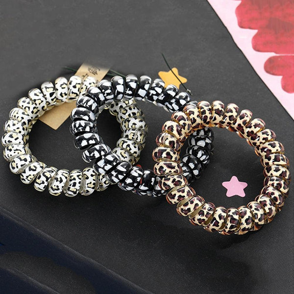 1Pcs Leopard Women Hair Accessories Ladies Telephone Cord Hair Tie Lady Scrunchies Ponytail Hair Female Girl Holder Rope Girls Ponytail Holder Accessories Pack
