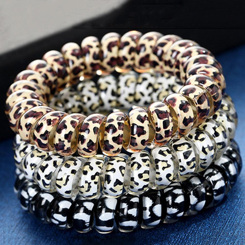 1Pcs Leopard Women Hair Accessories Ladies Telephone Cord Hair Tie Lady Scrunchies Ponytail Hair Female Girl Holder Rope Girls Ponytail Holder Accessories Pack