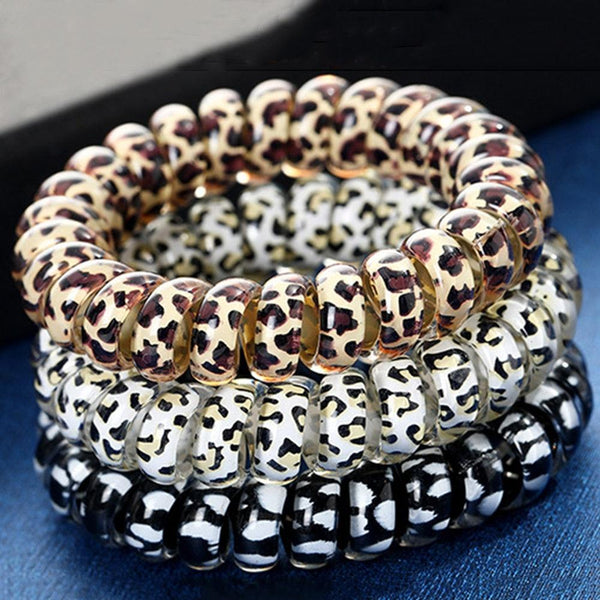 1Pcs Leopard Women Hair Accessories Ladies Telephone Cord Hair Tie Lady Scrunchies Ponytail Hair Female Girl Holder Rope Girls Ponytail Holder Accessories Pack