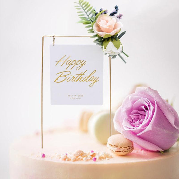 1Pcs Metal Happy Birthday Cake Topper Artificial flowers Cake Toppers Happy Birthday Cake Topper Metal And Acrylic Cake Decoration With Pink Artificial Flower Cluster For DIY Baby Shower Birthday Party Decoration Baking Decor