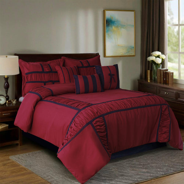 Closeout - 7 Piece Microfiber Ruffle and Patchwork Comforter Set