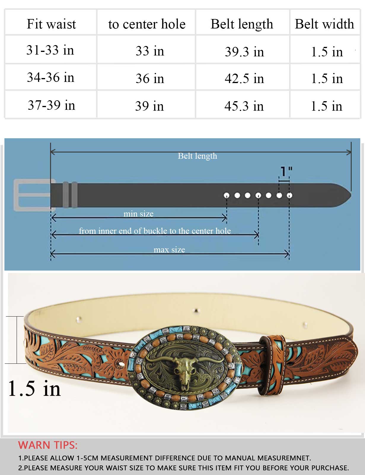 TOPACC Western Turquoise Belts - Turquoise Longhorn Cow Bull Belt Buckle Copper/Bronze