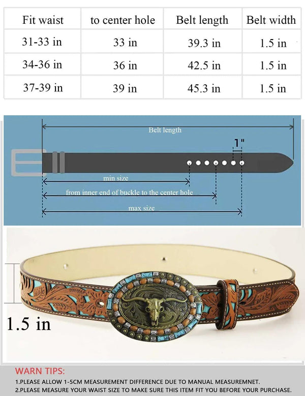 TOPACC Western Turquoise Belts - Turquoise Longhorn Cow Bull Belt Buckle Copper/Bronze - Gifts for You 'n Me